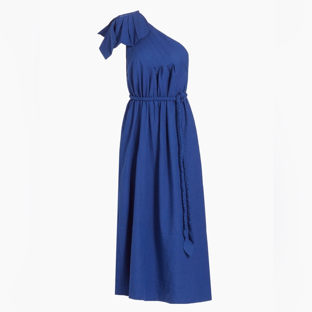 Farm Rio One Shoulder Blue Leaf Maxi Dress Small New with Tag